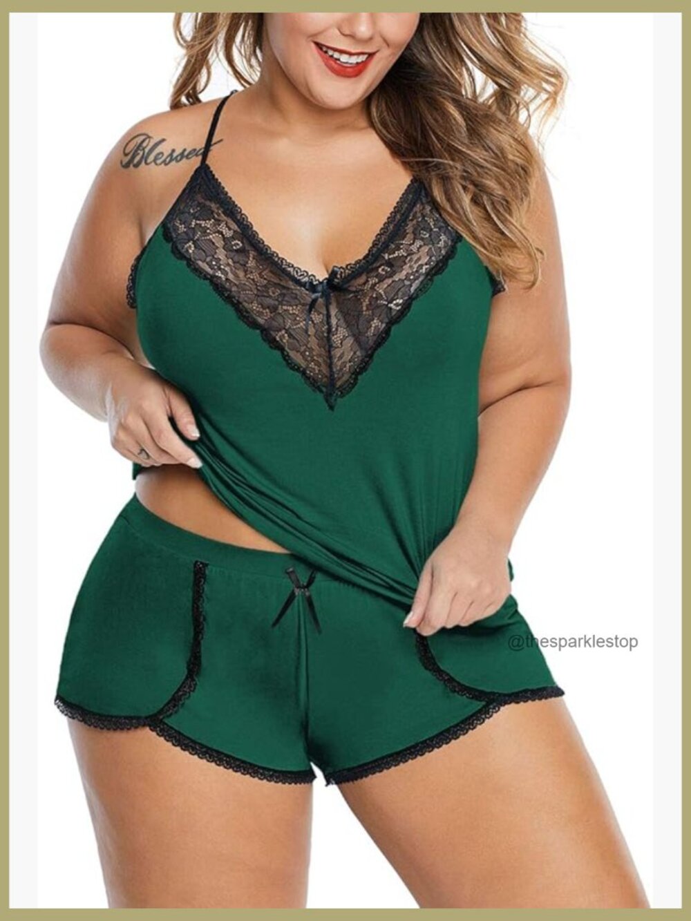 Plus Size Pajamas Cami Shorts Set Lace Nightwear Sleepwear